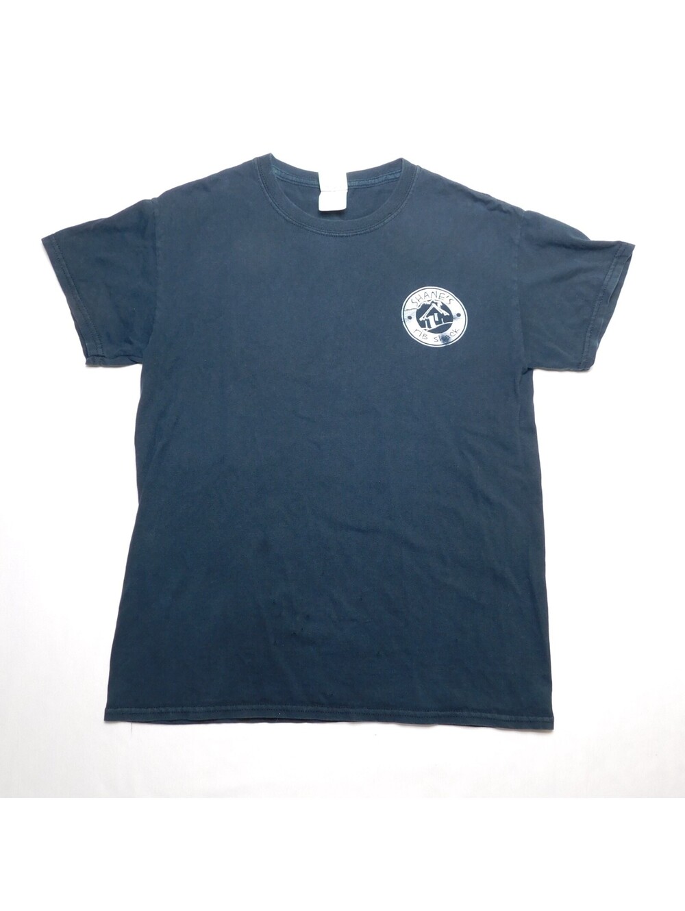 Shanes Rib Shack T Shirt Mens Small S Navy Blue Gildan BBQ Restaurant Promo Tee
